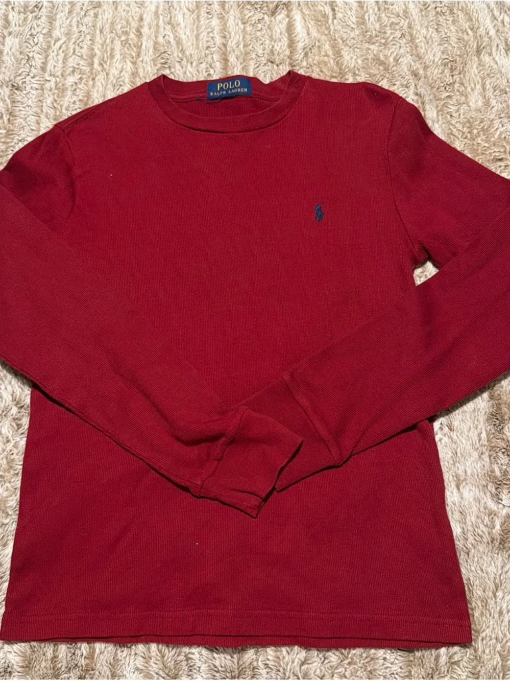 Ralph Lauren Kids Long Sleeve Crewneck Sweater - Burgundy with Navy Pony